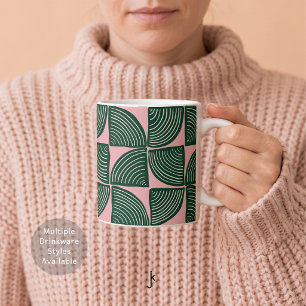 Caneca De Café Padrão Geométrico Abstrato Desenhado à Mão Rosa Ve