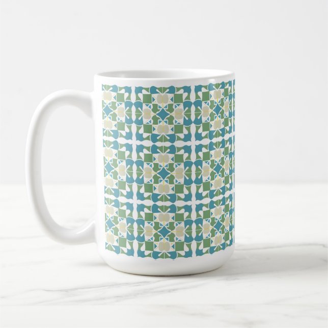 Caneca De Café Padrão geométrico abstrato em verde e azul (Esquerda)