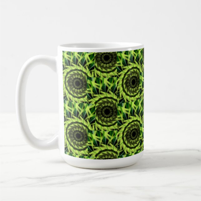 Caneca De Café Padrão Geométrico Abstrato Vórtice Hipnótico Verde (Esquerda)