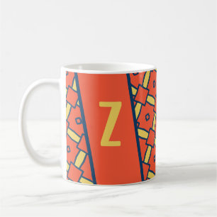 Caneca De Café Padrão Geométrico Amarelo Monograma Laranja