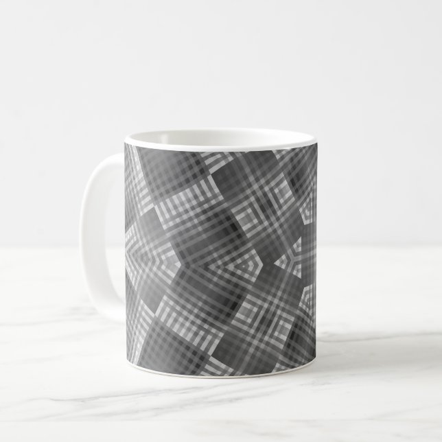 Caneca De Café Padrão Geométrico Cinza (Frente Esquerda)