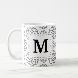 Caneca De Café Padrão Geométrico Cinza Monograma Inicial