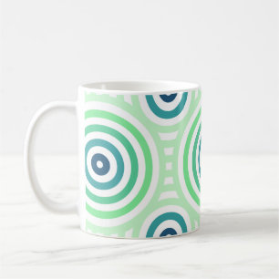 Caneca De Café Padrão Geométrico Circular Retroativo em Verde e A