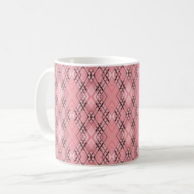 Caneca De Café Padrão geométrico coral rhombuses retrô (Frente Esquerda)