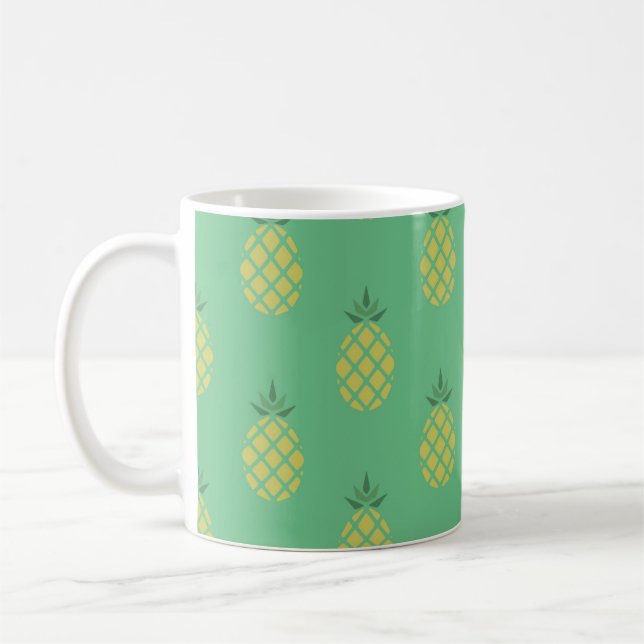 Caneca De Café Padrão Geométrico de Abacaxi no Verde (Esquerda)