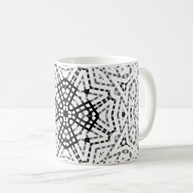 Caneca De Café Padrão geométrico de calado branco e preto Elsa (Frente Esquerda)
