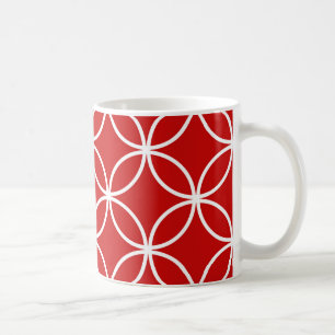 Caneca De Café Padrão Geométrico de Círculos Vermelhos e Brancos