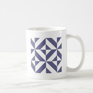 Caneca De Café Padrão Geométrico de Deco Azul-Meia-Noite