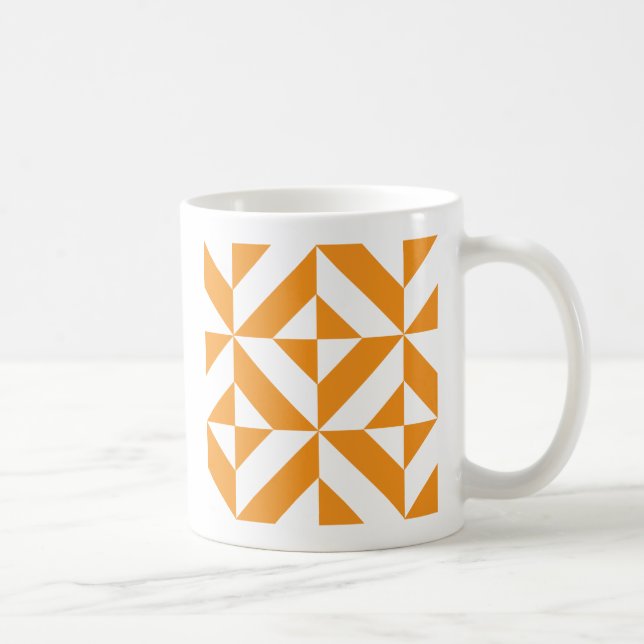 Caneca De Café Padrão Geométrico de Deco de Laranja Queimado (Direita)
