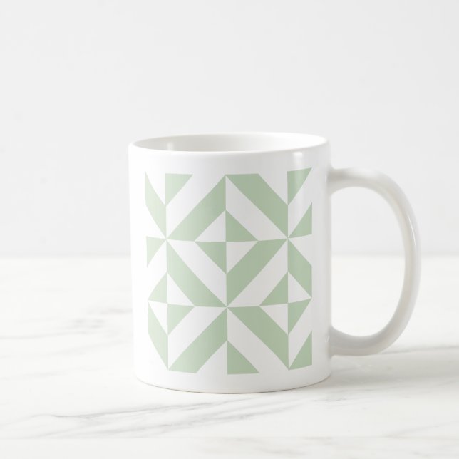 Caneca De Café Padrão Geométrico de Deco em Verde Sage (Direita)