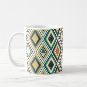 Caneca De Café Padrão Geométrico de Diamante em Tons Terrosos