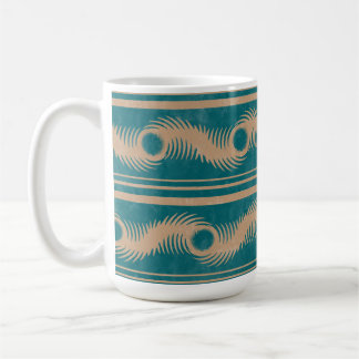 Caneca De Café Padrão Geométrico de Espiral Teal e Caramelo risca