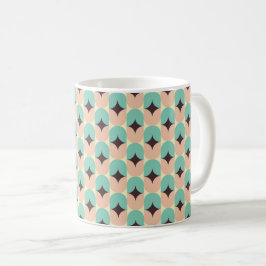Caneca De Café Padrão geométrico de formas em azul-petróleo, bege