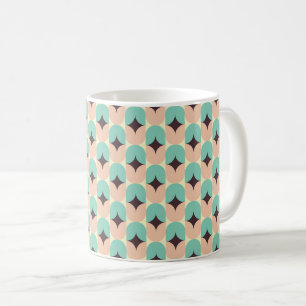 Caneca De Café Padrão geométrico de formas em azul-petróleo, bege