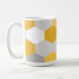 Caneca De Café Padrão Geométrico de Hexágono Cinza Amarelo