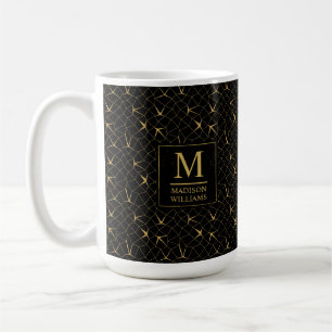 Caneca De Café Padrão Geométrico de Luxo com Brilho Preto e Doura