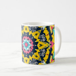 Caneca De Café Padrão geométrico de marinho amarelo de mandala