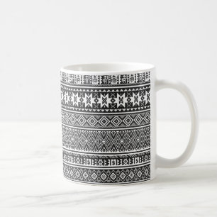 Caneca De Café Padrão geométrico de pontos cruzados preto e bra