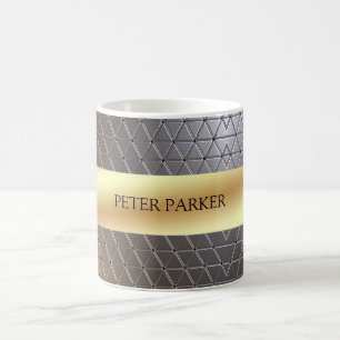 Caneca De Café Padrão Geométrico de Triângulos Metálicos
