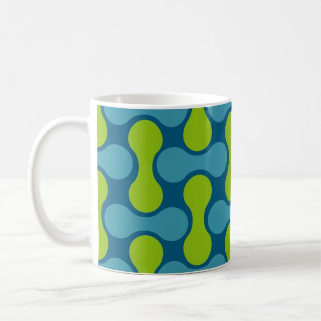 Caneca De Café Padrão geométrico do Abstrato retrô em azul e verd (Esquerda)