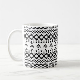 Caneca De Café Padrão geométrico do Aztec preto e branco