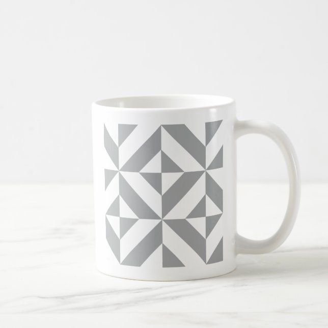 Caneca De Café Padrão Geométrico do Deco Cube da Cinza Quente (Direita)