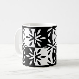 Caneca De Café Padrão Geométrico do Flor Gráfico Preto e Branco