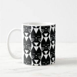 Caneca De Café Padrão Geométrico do Gato Tuxedo Preto e Branco