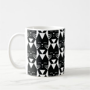 Caneca De Café Padrão Geométrico do Gato Tuxedo Preto e Branco