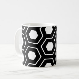 Caneca De Café Padrão Geométrico do Hexágono Branco Negro