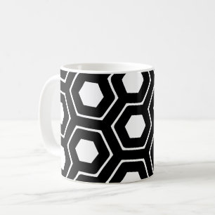 Caneca De Café Padrão Geométrico do Hexágono Branco Negro