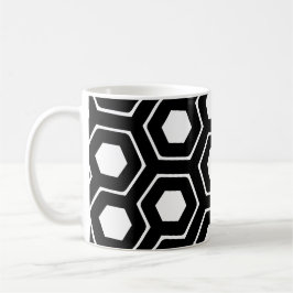 Caneca De Café Padrão Geométrico do Hexágono Branco Negro