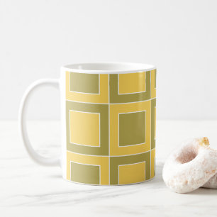 Caneca De Café Padrão Geométrico dos Quadrados Verdes Amarelos