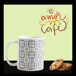 Caneca De Café Padrão Geométrico Elegante Preto e Branco