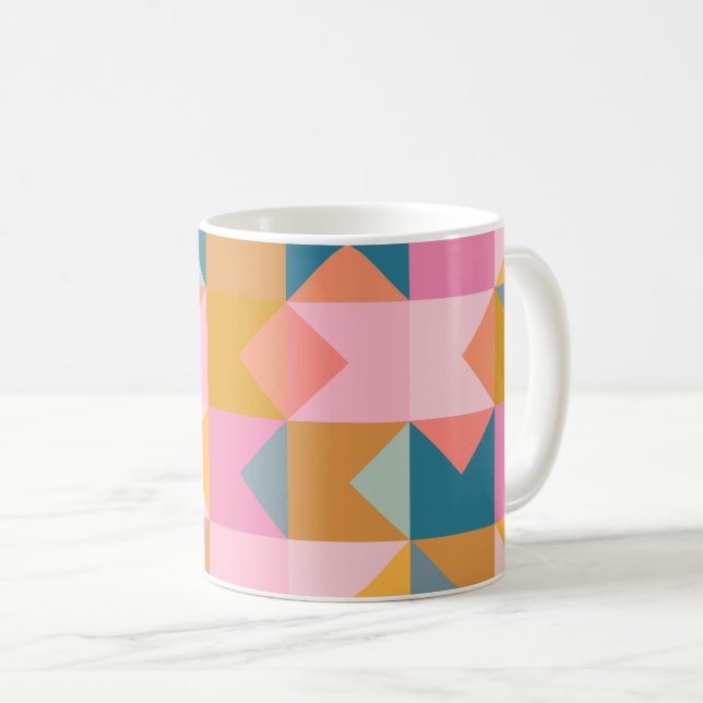 Caneca De Café Padrão geométrico em cor-de-rosa e amarelo (Frente Esquerda)