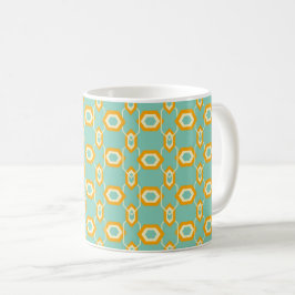 Caneca De Café Padrão geométrico estilizado em hexágono laranja o