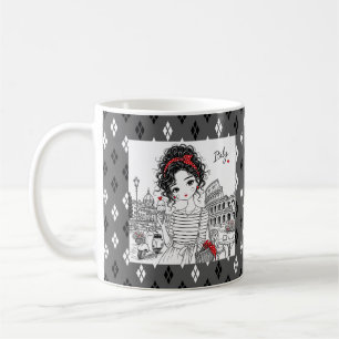 Caneca De Café padrão geométrico fino cinza preto e branco