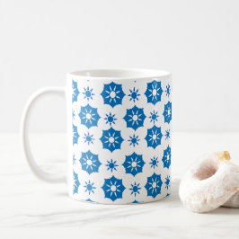 Caneca De Café Padrão Geométrico Floral Azul E Branco Elegante