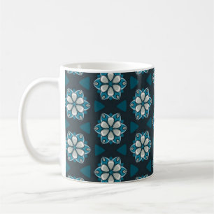 Caneca De Café "Padrão Geométrico Floral Azul Elegante