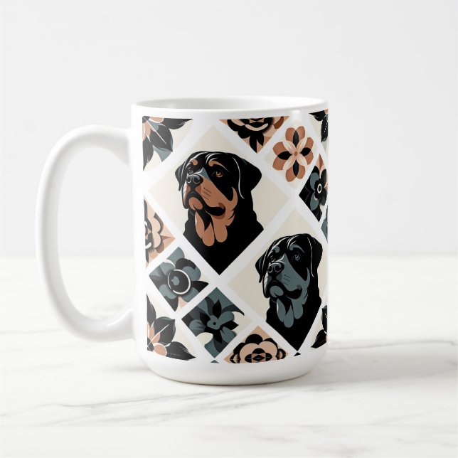 Caneca De Café Padrão Geométrico Floral de Rottweiler (Esquerda)