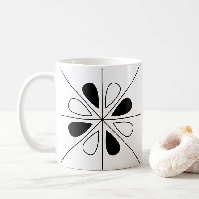 Caneca De Café Padrão Geométrico Floral Negro e Branco (Com Donut)