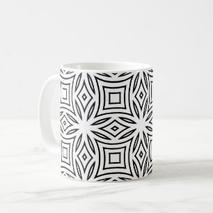 Caneca De Café Padrão geométrico floral preto e branco