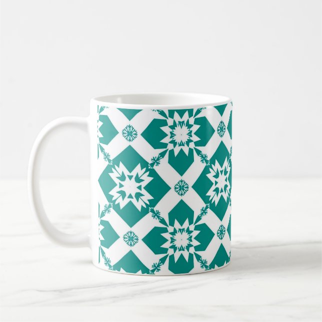 Caneca De Café Padrão Geométrico Floral Verde Para Estilo Diário  (Esquerda)