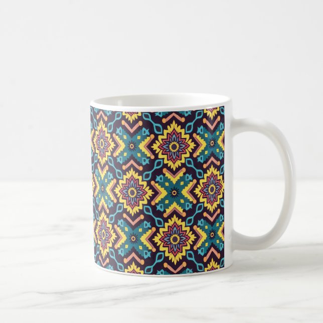 Caneca De Café Padrão Geométrico Floral Vibrante Aztec (Direita)