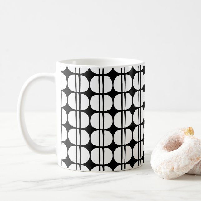 Caneca De Café Padrão Geométrico Moderno de Meados do Século (Com Donut)