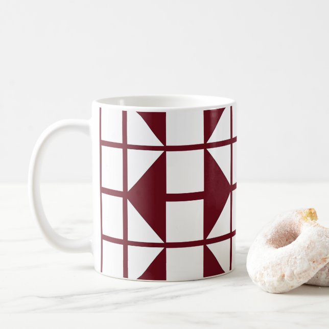 Caneca De Café Padrão Geométrico Moderno Vermelho Branco (Com Donut)