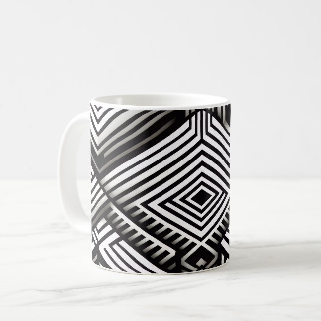 Caneca De Café Padrão Geométrico Monocromático Abstrato Moderno e (Frente Esquerda)