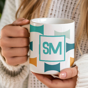 Caneca De Café Padrão Geométrico Monograma Retro Meados do Século