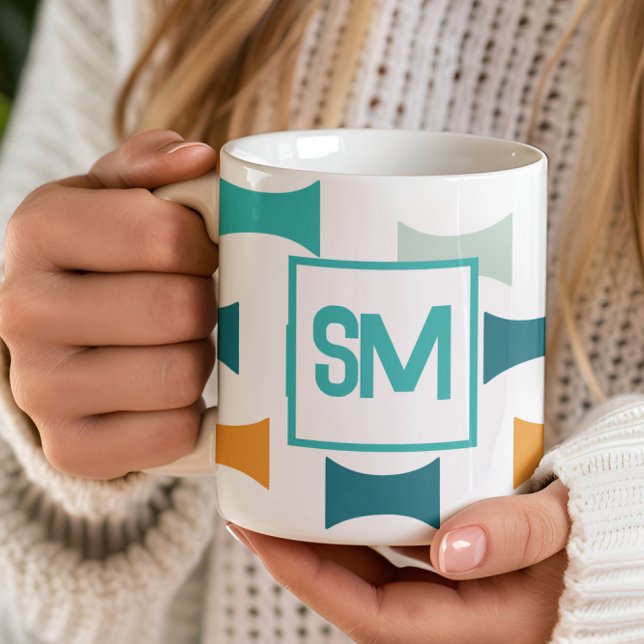 Caneca De Café Padrão Geométrico Monograma Retro Meados do Século (Criador carregado)