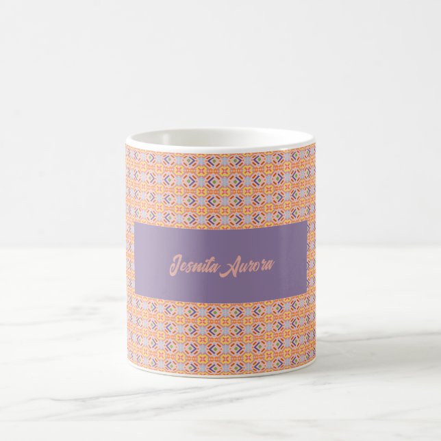 Caneca De Café Padrão Geométrico Mosaico Pixel Pastel Retro (Centro)